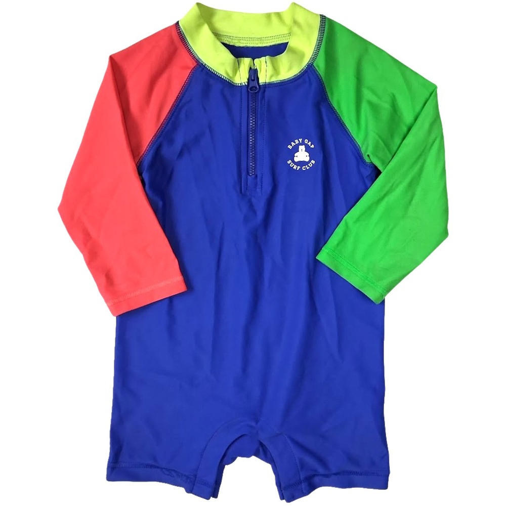 Baby Gap Swim Surf Club 18 24 Mos Rash Guard Swimsuit 1pc Long Sleeve Neon
